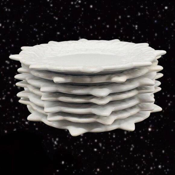 Temp-tations Poinsettia Plate By Tara White Ceramic Flower Pointy Dish set 7 pcs - Picture 3 of 8